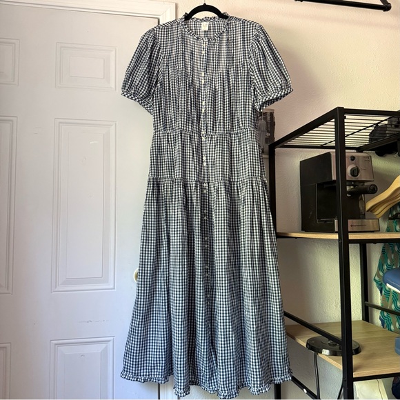 Gap x DOEN Dresses & Skirts - DOEN x GAP black white gingham plaid puff prairie cottage button up midi dress